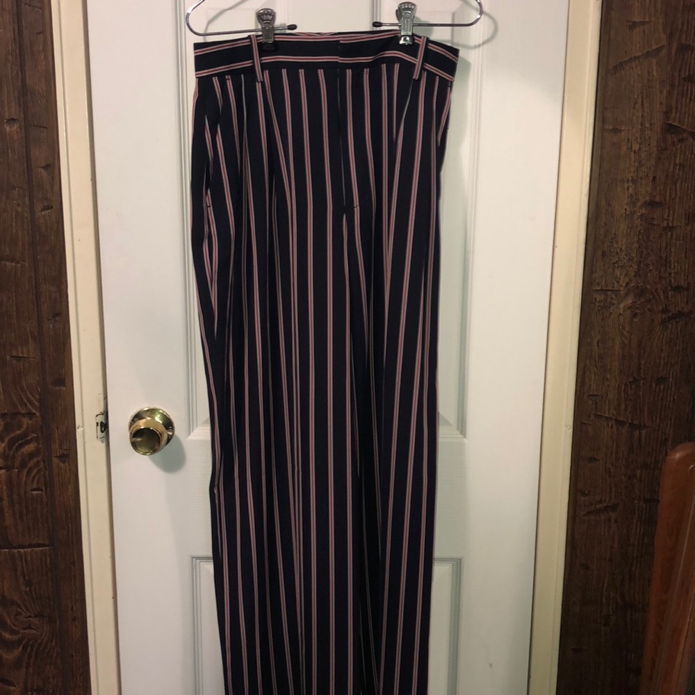 Zara pinned stripe red and navy blue pants